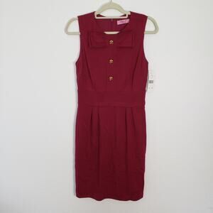 Eliza J NWT Women's Sleeveless Dress Magenta w/ Gold Button Accents & Bow Size 8